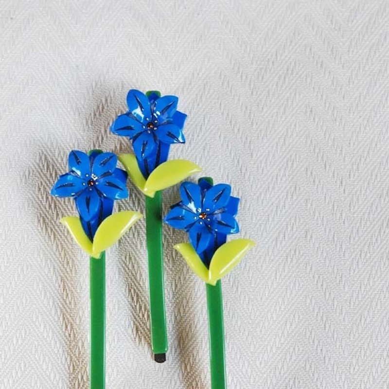 阿里山龙胆花,小侧夹,浏海夹(二入) - 发饰 - 压克力 蓝色