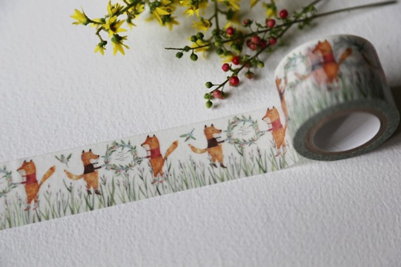 花和狐狸-纸胶带 - 纸胶带 - 纸 橘色