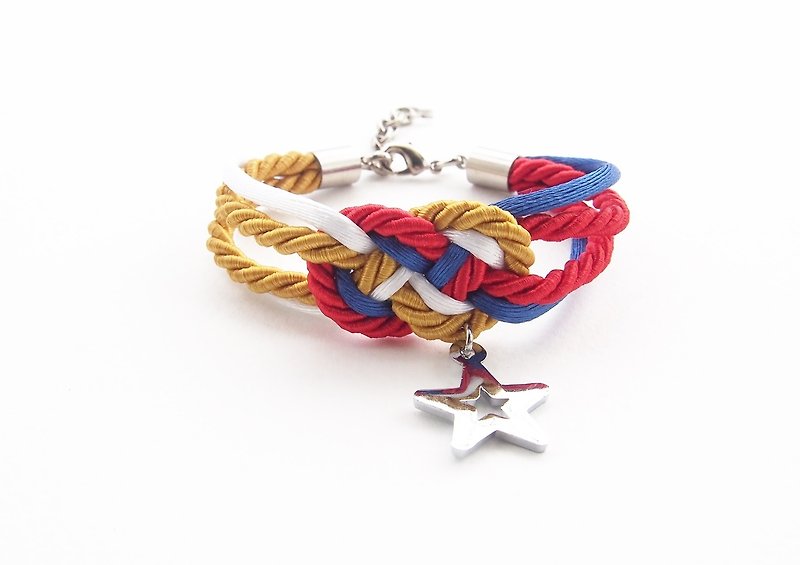Nautical bracelet - tie the knot bracelet - rope knot jewelry - infinity knot rope - silver star charm. - 手链/手环 - 其他材质 多色