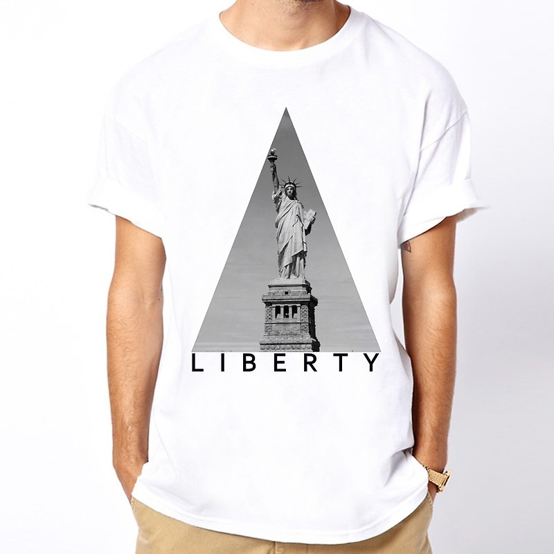 Liberty Triangle短袖T恤-白色 三角 自由女神几何设计自创品牌 - 男装上衣/T 恤 - 棉．麻 白色