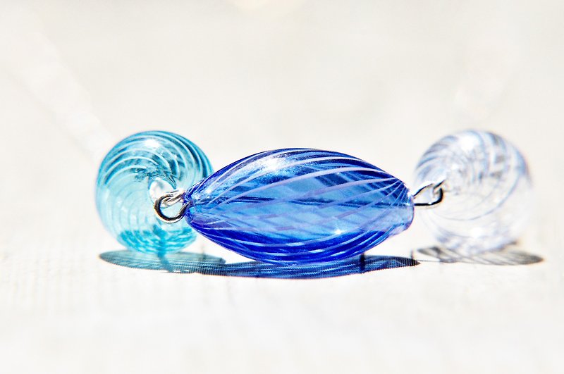 玻璃 长链 蓝色 - / 简约感 / 法式条纹口吹玻璃项链 短链 长链 - 海洋泡泡