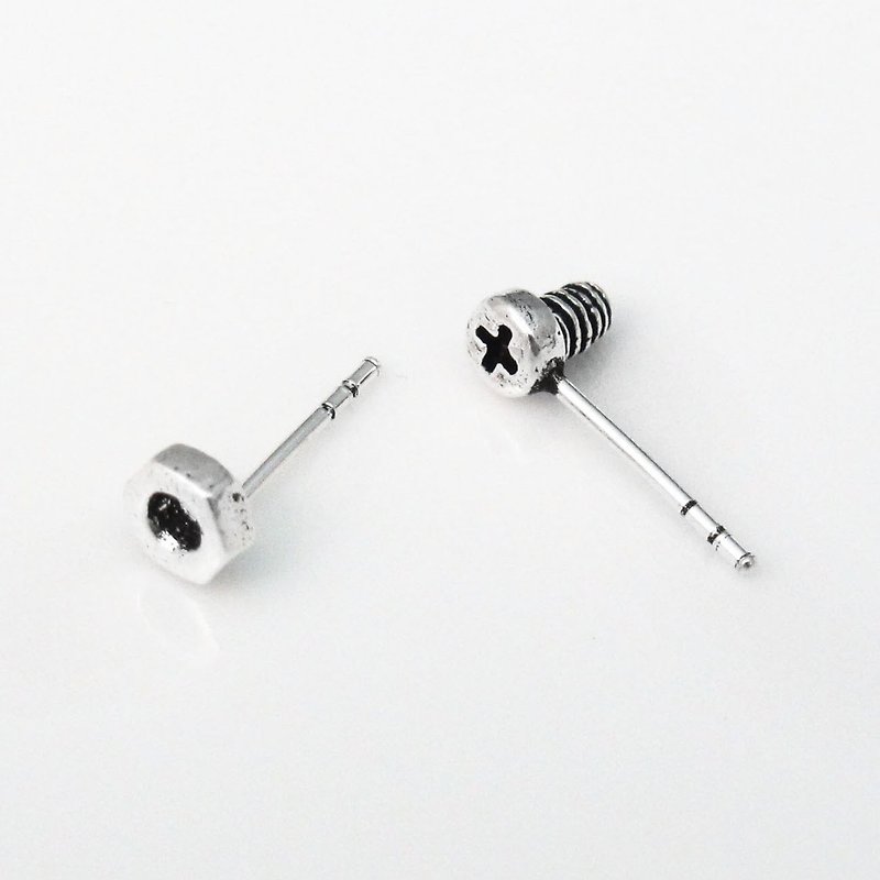 机械螺丝耳环 925纯银耳环 复古工业风-64DESIGN - 耳环/耳夹 - 纯银 灰色