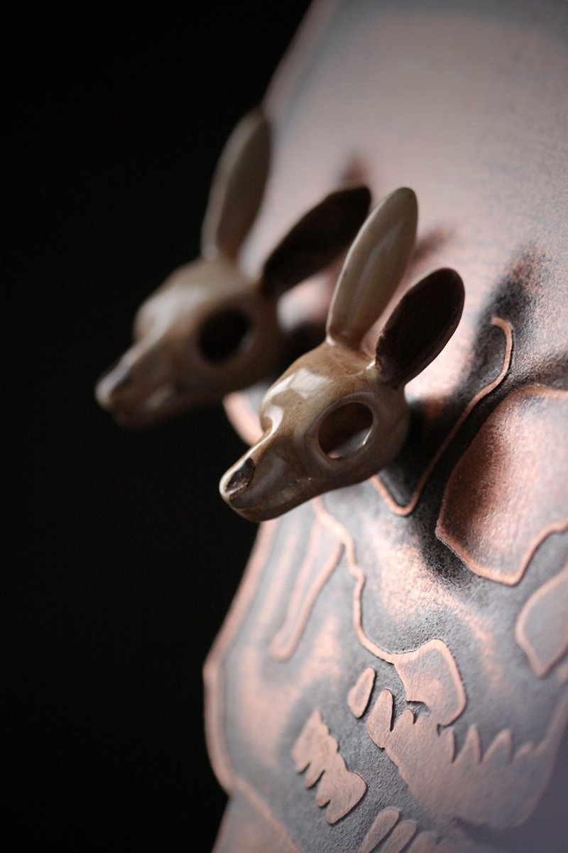 Rabbit Skull Stud Earrings - Painting Version by Defy. - 耳环/耳夹 - 其他金属 