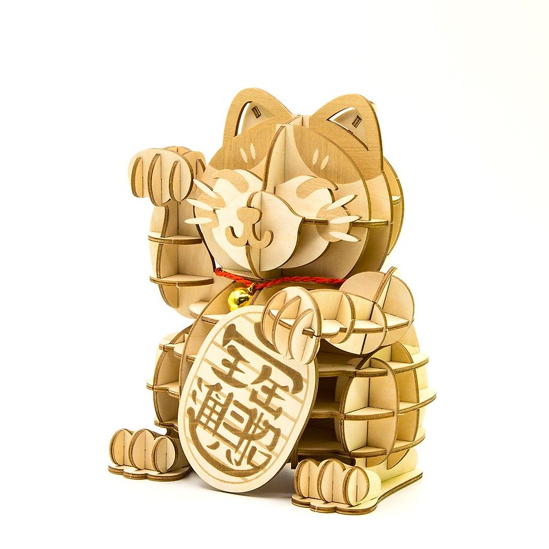 Jigzle 3D立体木拼图 | 招财猫(小号12cm) | 爱情财运通通来 - 拼图 - 木头 卡其色