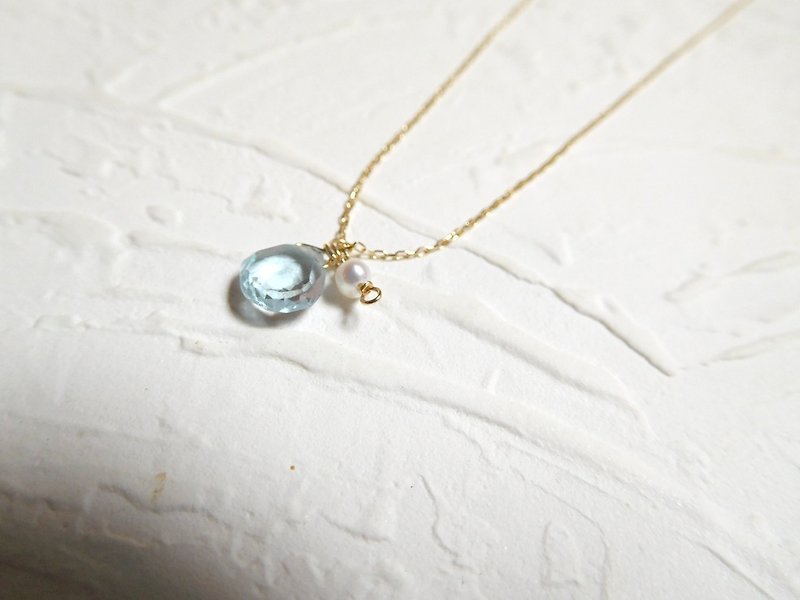 胖水滴型拓帕石珍珠纯10K金项链 - 项链 - 纸 蓝色