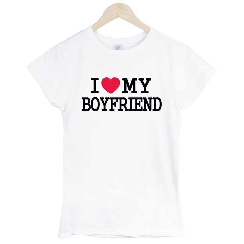 I Love My boyfriend短袖T恤-白色 情人节七夕情侣设计文字 - 女装 T 恤 - 其他材质 白色