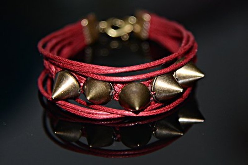 铆钉手工编织手环 - 手链/手环 - 其他材质 红色