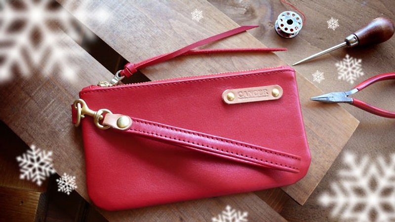 <隆鞄工坊>手拿包/钱包/手机包/化妆包(红) - 手拿包 - 真皮 红色