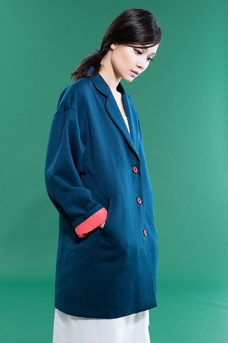 tan-tan / 蓝色毛料大衣 - 女装休闲/机能外套 - 其他材质 蓝色