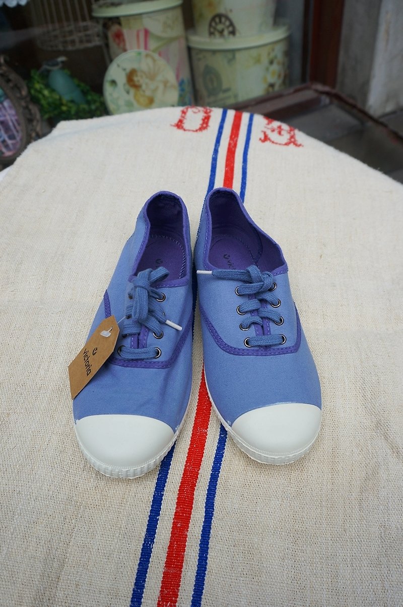 victoria西班牙国民手工鞋-(鞋带款)灰蓝AZUL(绝版) - 女款休闲鞋 - 棉．麻 蓝色