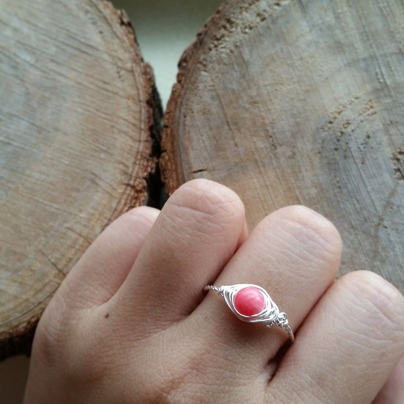 Please provide size when order- gold-plated/silver-plated ring with rhodochrosite 新款 红纹石镀银 戒指 - 戒指 - 宝石 红色