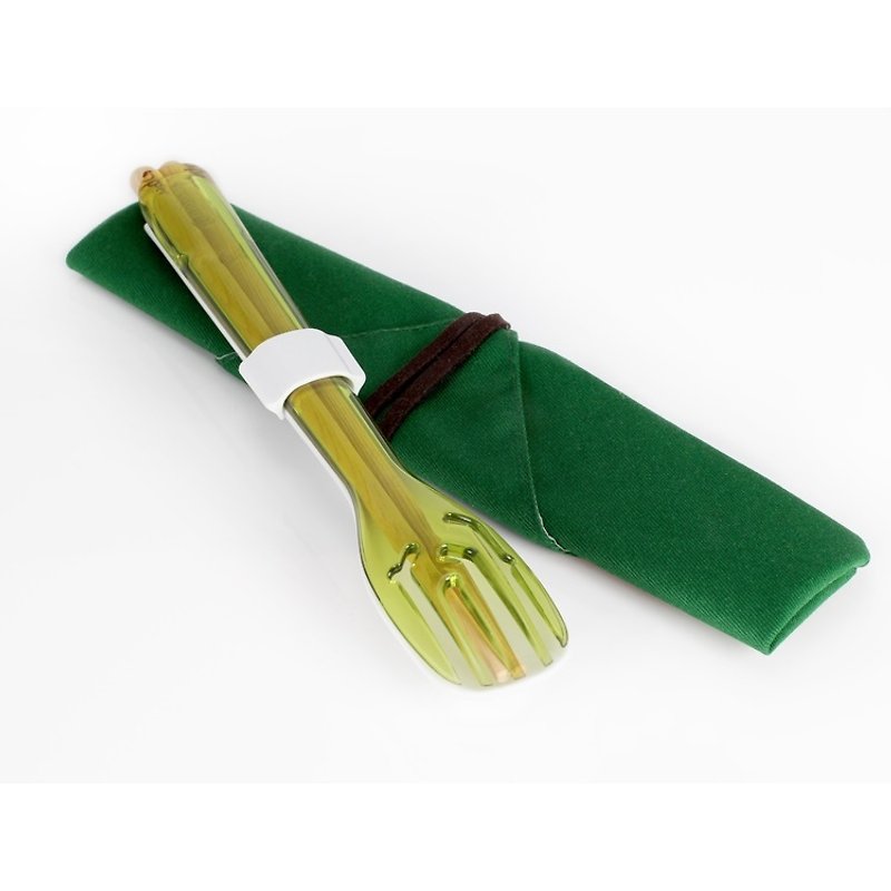 dipper 3合1环保餐具组-青嫩绿叉/陶瓷汤匙 - 筷子/筷架 - 瓷 绿色