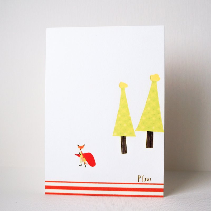 圣诞节 明信片 纸胶带 手绘 森林里的小狐狸 - 卡片/明信片 - 纸 多色