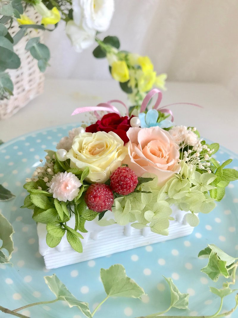 Masako  奶油草莓蛋糕  永生花  礼物  花礼 - 植栽/盆栽 - 其他材质 粉红色