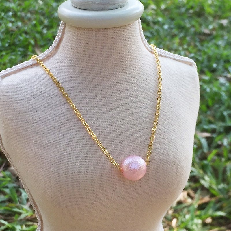 《LaPerle》仿棉花珍珠 粉红项链 颈链 16k镀金黄铜 圣诞礼物 Handmade - 颈链 - 其他材质 粉红色