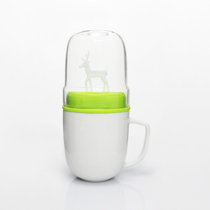 dipper 1++麋鹿双杯组-马克杯+玻璃杯子(白色款/绿盖) - 咖啡杯/马克杯 - 其他材质 绿色