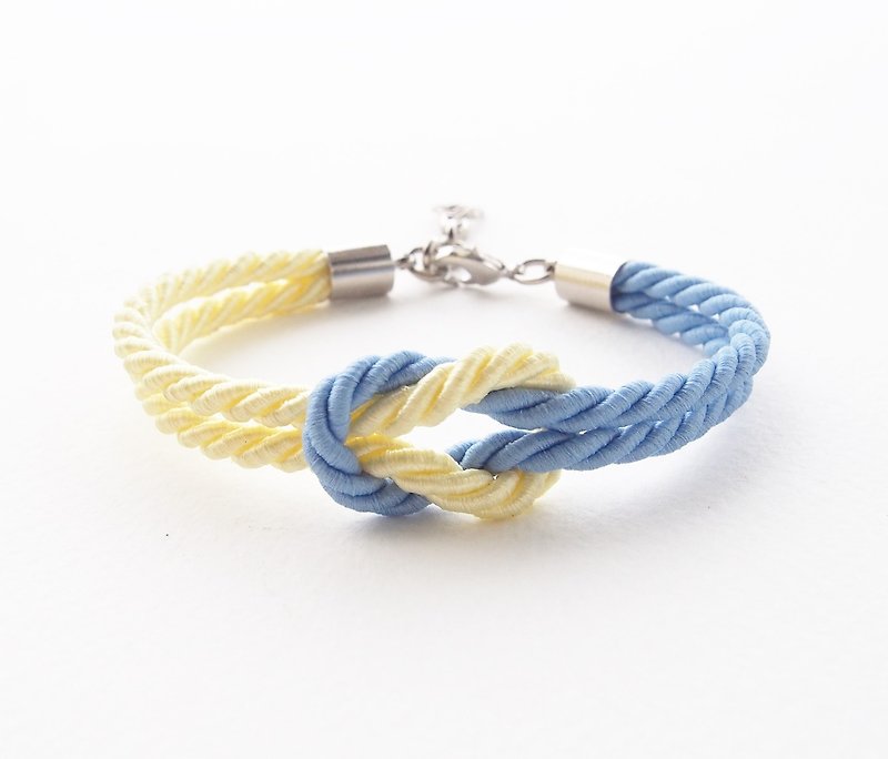 Young corn yellow and Matte cornflower blue rope knot bracelet - 手链/手环 - 其他材质 黄色