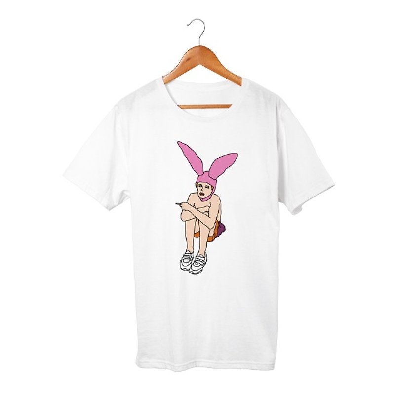 Bunny boy #4 T-shirt - 中性连帽卫衣/T 恤 - 棉．麻 白色