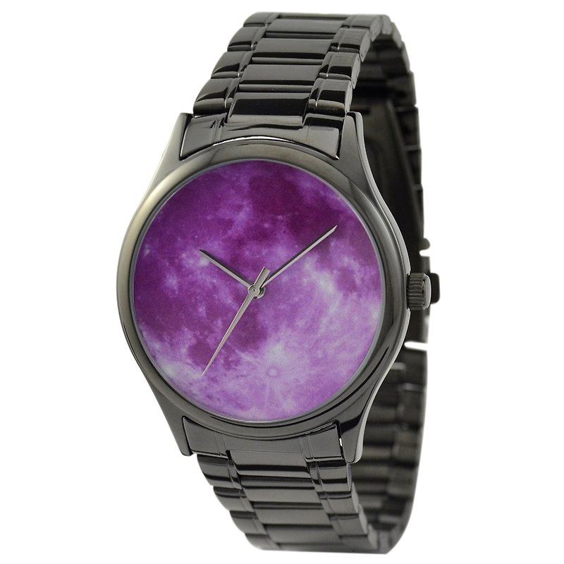 月球手表 (紫色) 黑色表壳配钢带 - 女表 - 其他材质 紫色