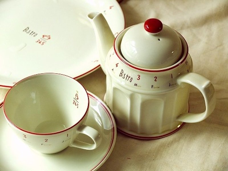 日本IZAWA BISTRO 巴黎小餐馆 茶壶 红线条 已停产不会再有 - 茶具/茶杯 - 瓷 白色