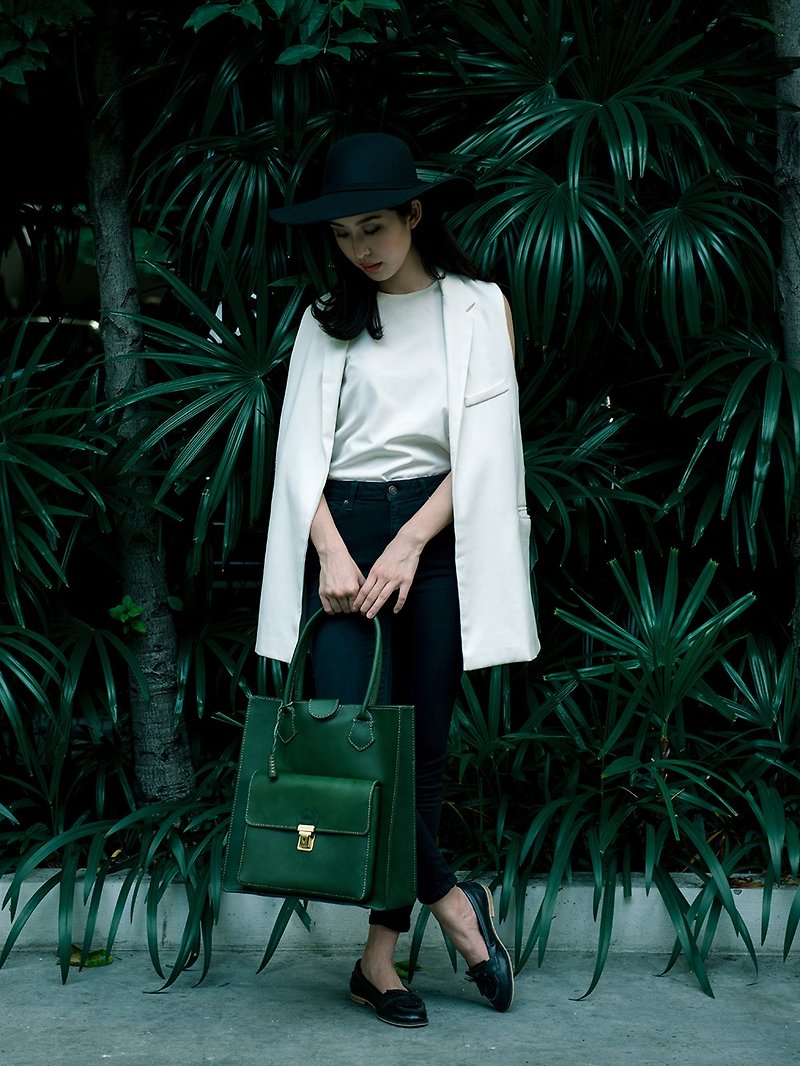翠绿色皮革手提袋 ( Payton Bag ) - 侧背包/斜挎包 - 真皮 绿色