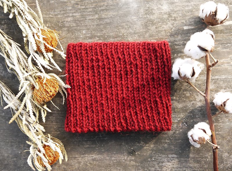 阿母100%的手作帽-手织短围脖-酒红/暖红-新年/礼物 - 手套 - 纸 红色