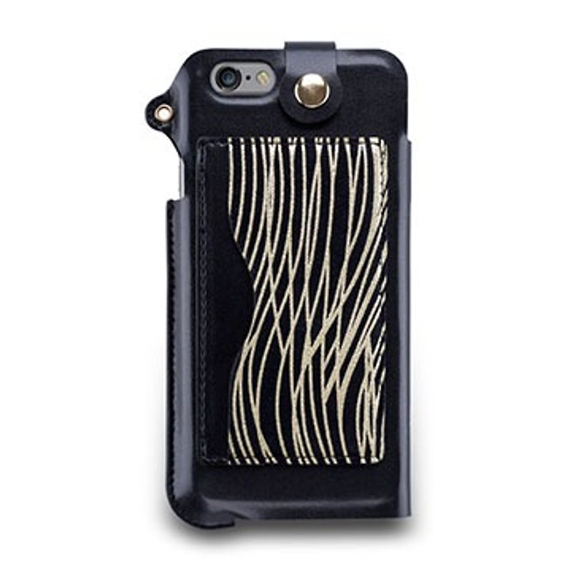 iPhone 6s -挂绳式卡夹站立皮套-漆黑金 - 其他 - 真皮 金色