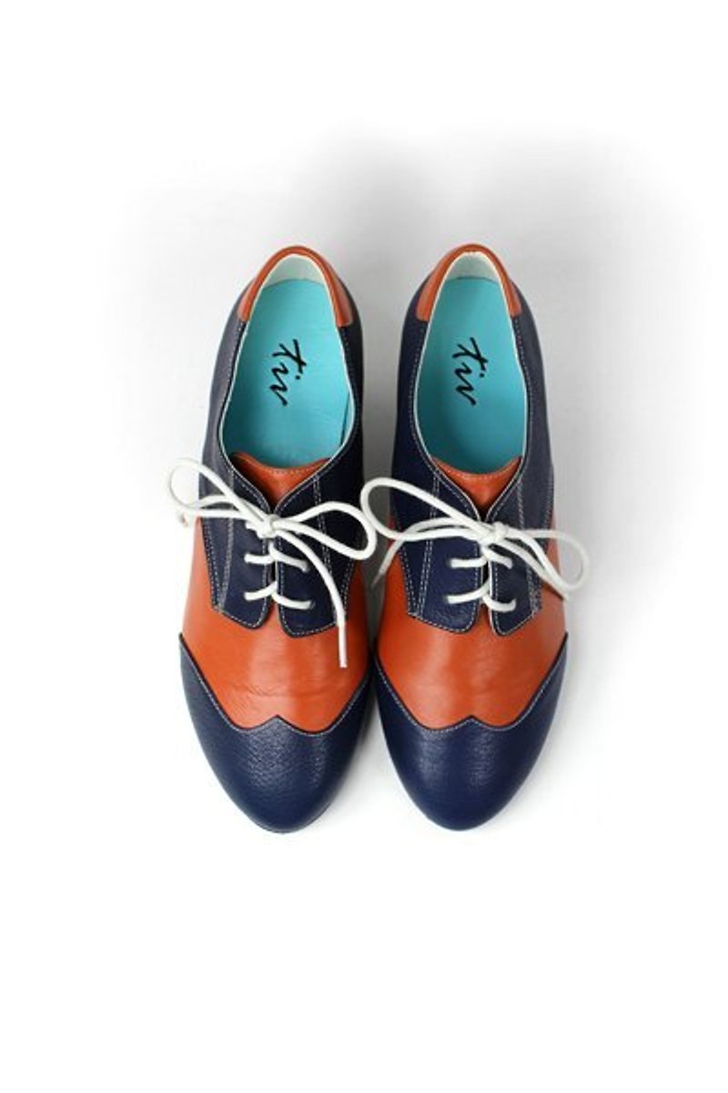 拼接橘蓝绑带牛津鞋(目前现有尺寸为37#) - 女款休闲鞋 - 其他材质 橘色