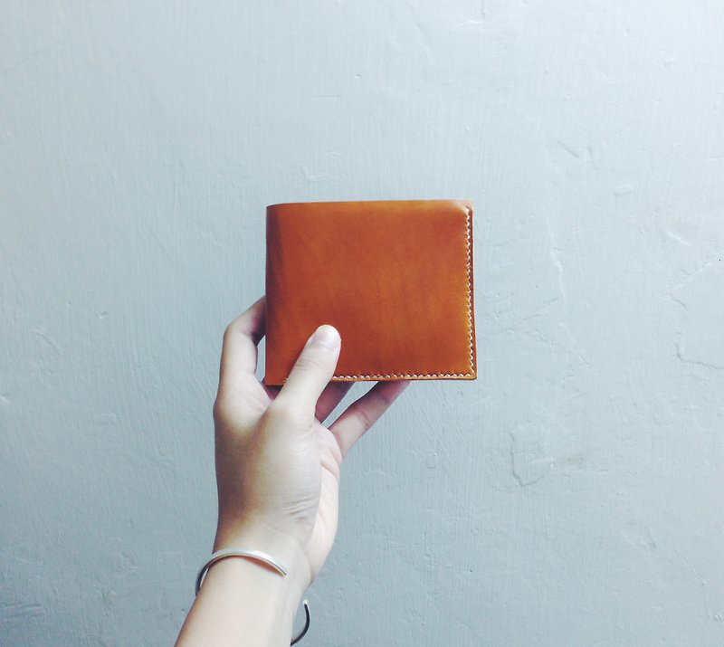 ［NINOX］手工皮革钱包 短夹 银包 送印字 - 皮夹/钱包 - 真皮 橘色