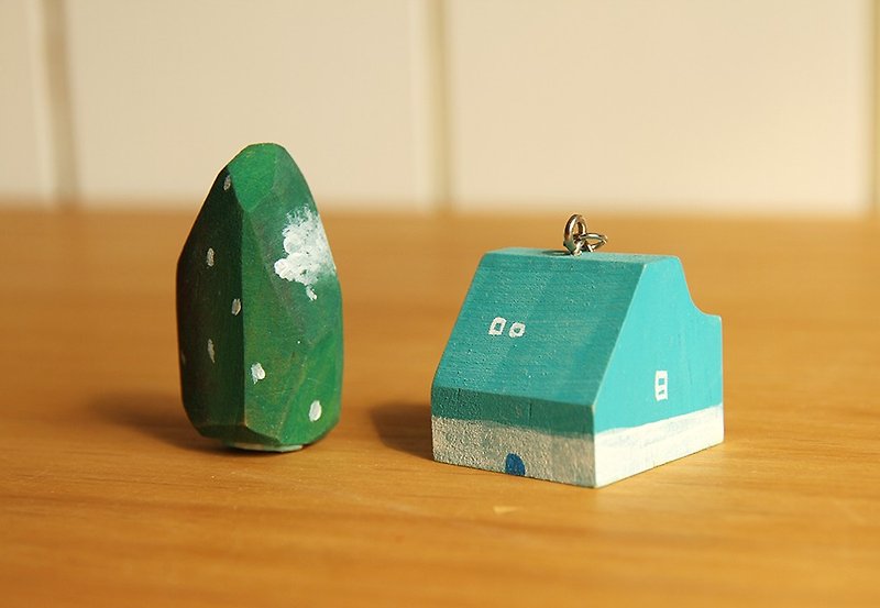 薄荷房2-木头彩绘小房子/屋系列-圣诞小物钥匙圈 - 钥匙链/钥匙包 - 木头 蓝色