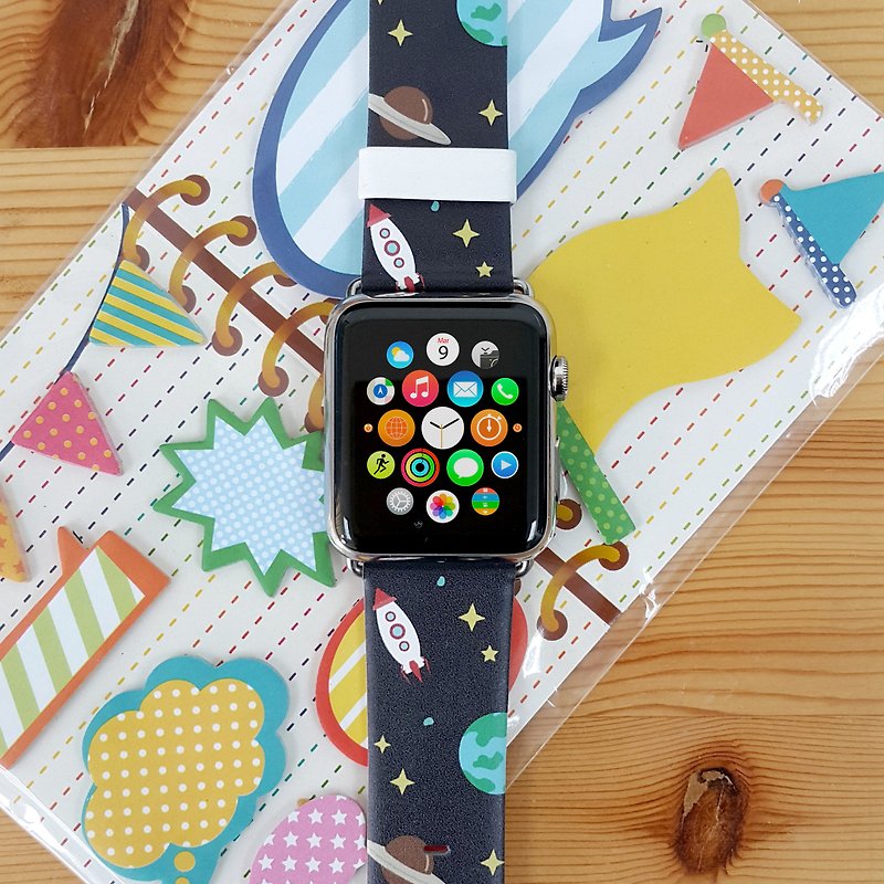 Apple Watch Series 1 - 5 可爱太空图案皮手表带 38 40 42 44 mm - 其他 - 真皮 