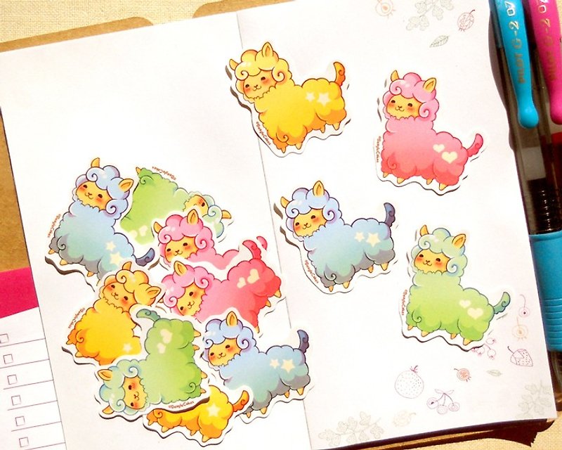 羊驼贴纸 (12入) - Cute Alpaca Stickers - 贴纸 - 纸 多色