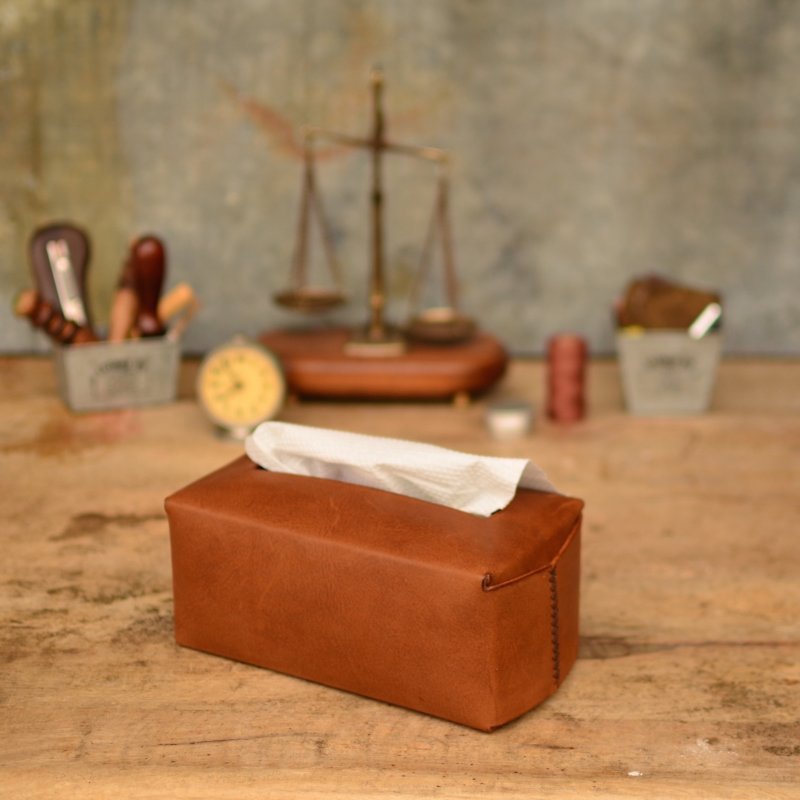 亥卡 HIKER / 手缝卫生纸盒 （意大利植鞣革）// 赭色 - 收纳用品 - 真皮 咖啡色