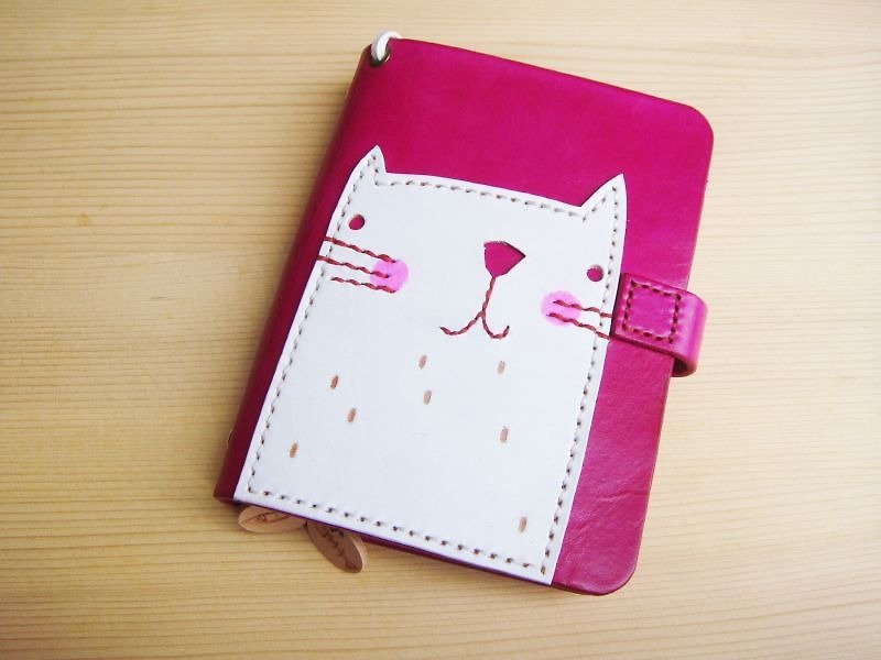 ISSIS - 夏日小白猫  A7 全手工制作笔记本 手册 - 笔记本/手帐 - 真皮 红色