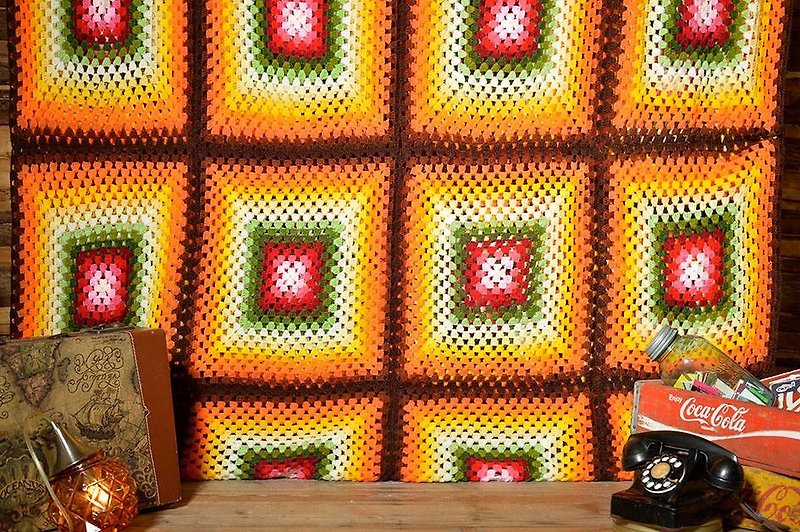 普普风手工编织毯 - 被子/毛毯 - 其他材质 咖啡色