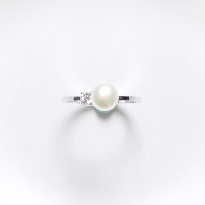 几何首饰-顶点II 珍珠锆石银戒指 尺寸订做 - 戒指 - 珍珠 白色