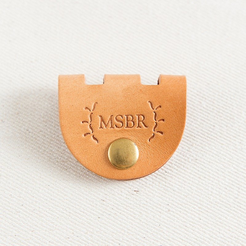 MSBR Leather 耳机收线器/USB电源线收纳皮套/整线器/意大利皮革纯黄铜五金(原色) - 卷线器/电线收纳 - 真皮 橘色