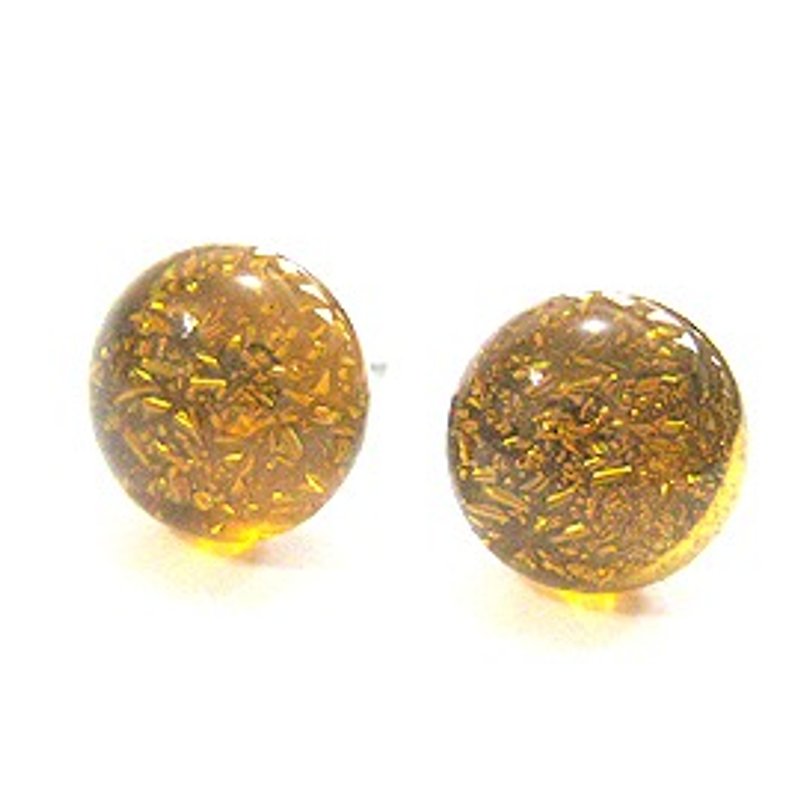 透明金黄琥珀银色珠宝琉璃耳环 - 耳环/耳夹 - 玻璃 金色