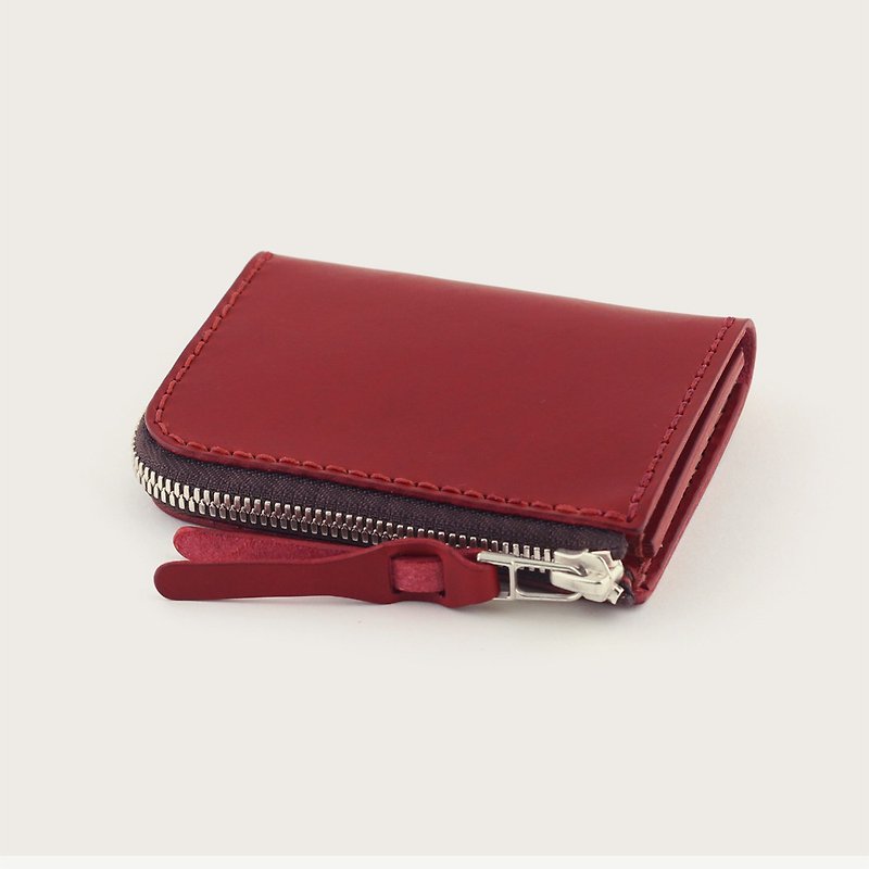 L型拉链短夹 / 零钱包 / 皮夹 -- 酒红色 - 皮夹/钱包 - 真皮 红色