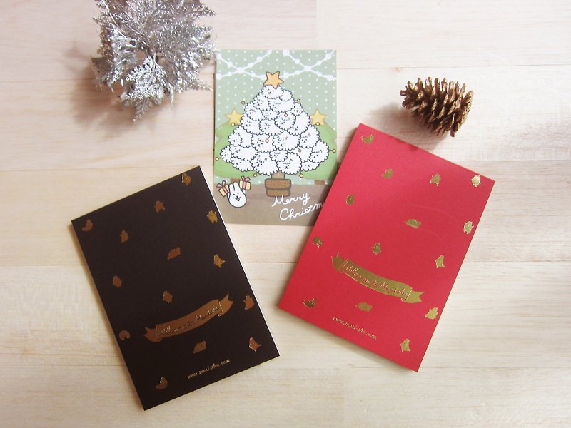 *Mori Shu* 圣诞节/跨年交换礼物组-烫金麻糬兔红黑便条本+泡泡羊圣诞明信片 - 便条纸/标签贴 - 纸 多色