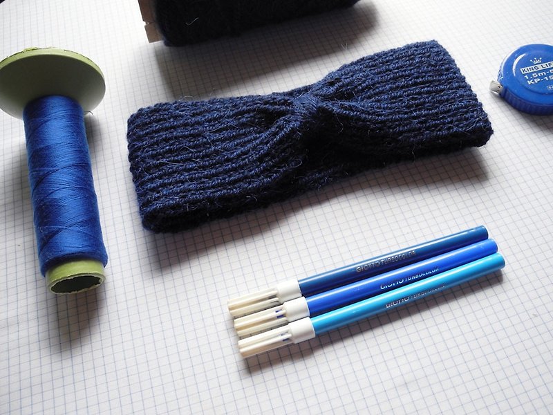 Studio Chiia*手工针织发带-毛海羊毛-舒适温暖 - 发饰 - 其他材质 蓝色