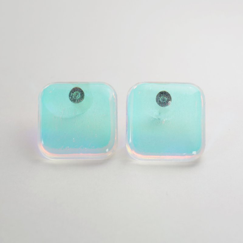 waterdrop earrings (square clear blue) - 耳环/耳夹 - 压克力 蓝色
