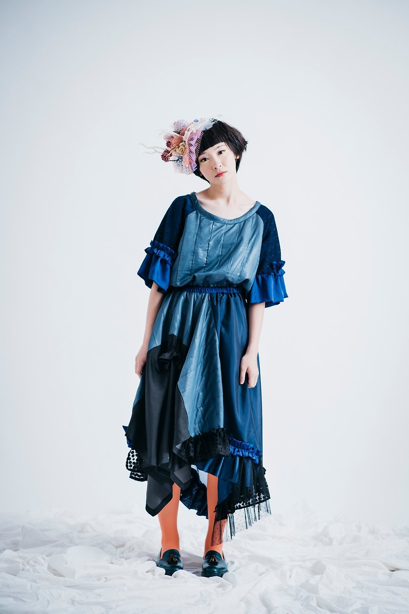 moi non plu 蓝穗珊瑚洋装 - 洋装/连衣裙 - 聚酯纤维 蓝色