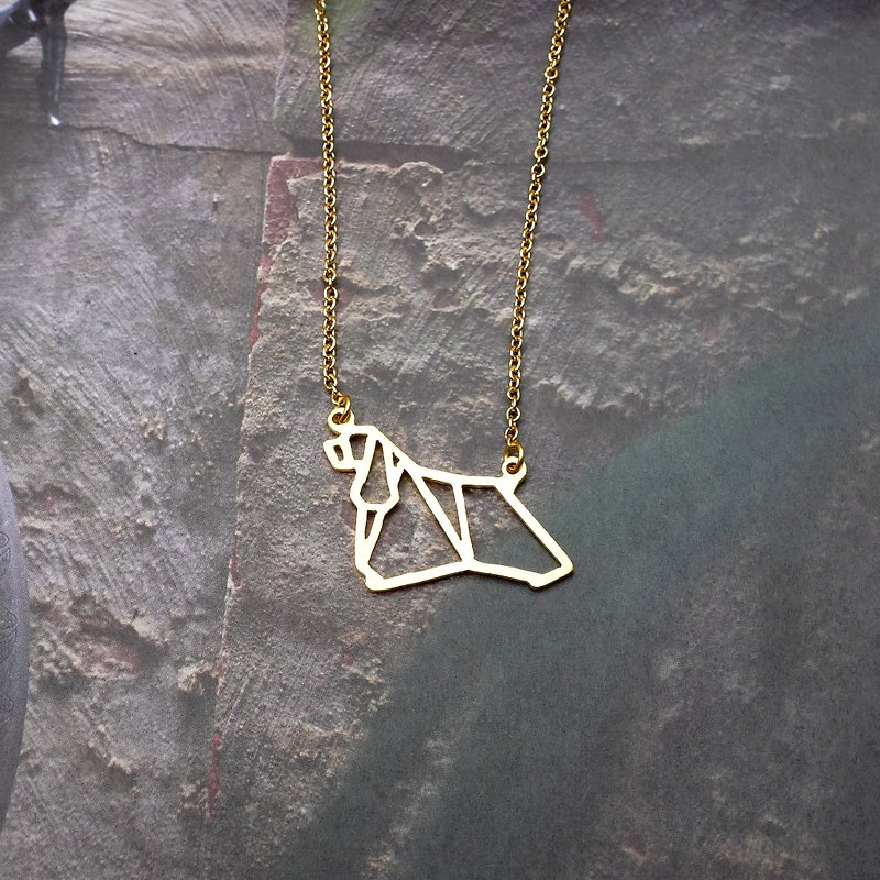 American Cocker Necklace Gift for Dog Lover, Origami Jewelry, Gold Plated Brass - 项链 - 铜/黄铜 金色