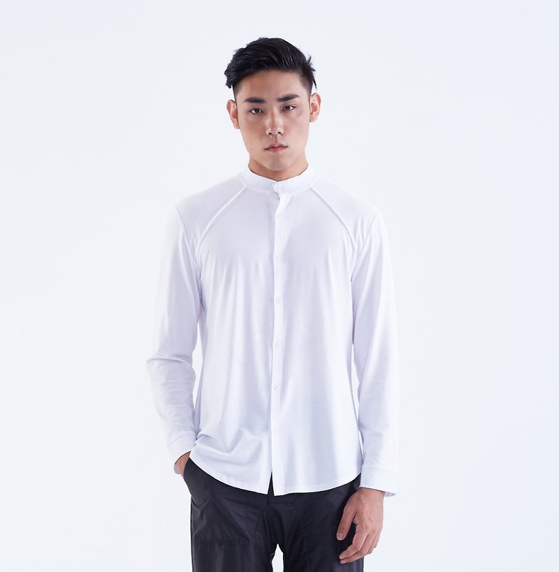 TRAN - 针织立领衬衫 - 男装衬衫 - 棉．麻 白色