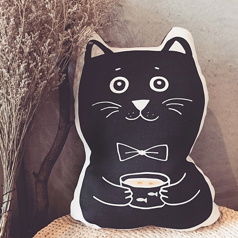 《KerKerland》☉猫咪抱枕-Hi! 一起喝碗暖呼呼的汤吧！ - 枕头/抱枕 - 其他材质 黑色