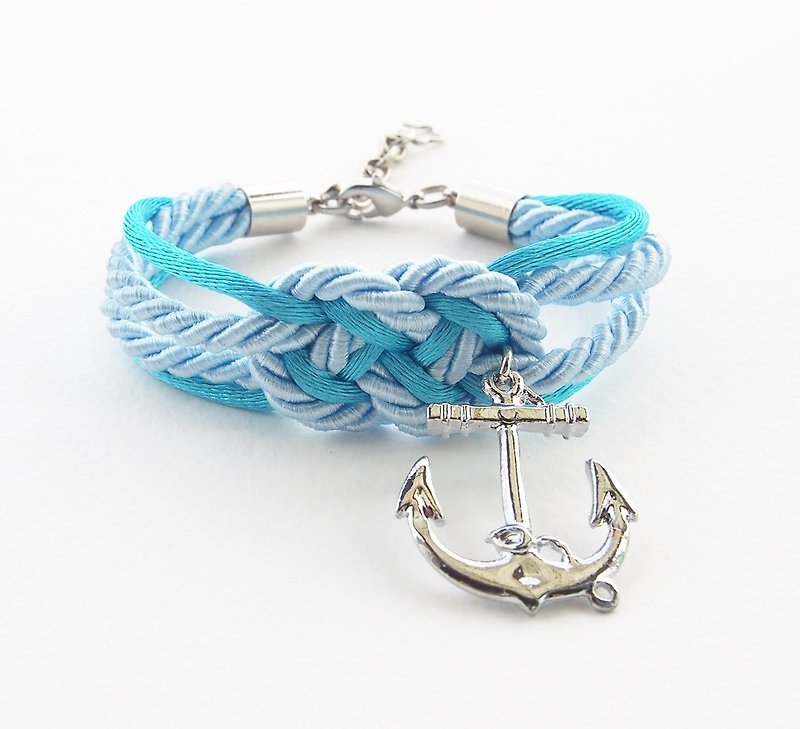 Anchor bracelet - nautical rope bracelet - silver anchor jewelry - sailing jewelry - sailor knot bracelet - blue bracelet - nautical jewelry. - 手链/手环 - 其他材质 蓝色