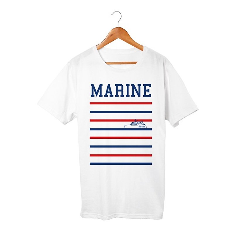 Marine T-shirt - 中性连帽卫衣/T 恤 - 棉．麻 白色