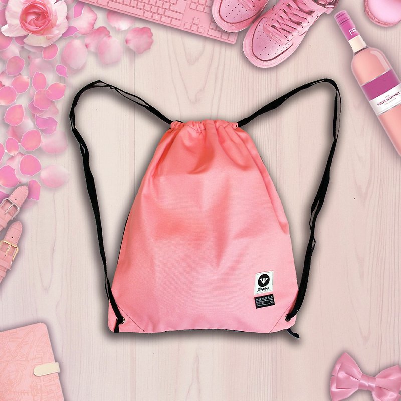 [Macaron Pink] 甜美马卡龙粉 手工 帆布 束口袋 - 束口袋双肩包 - 其他材质 粉红色