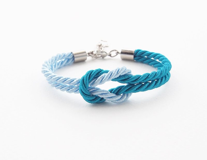 Sky blue and Peacock blue rope knot bracelet - 手链/手环 - 其他材质 蓝色